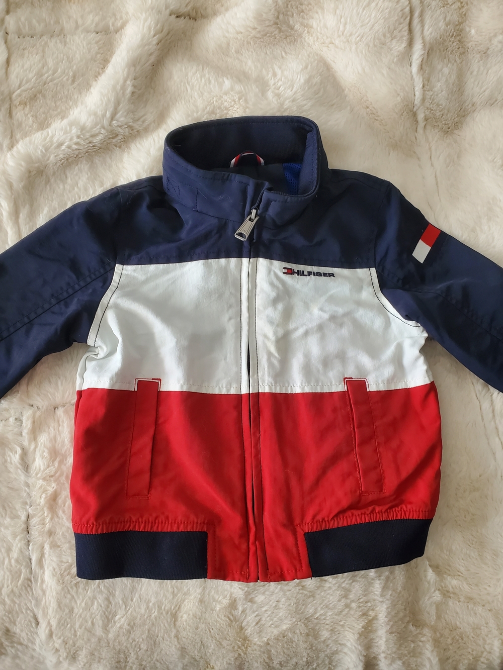 Tommy Hilfiger Kids Navy White Red Colorblock Puffer Jacket Size 24 Months